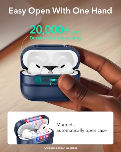 Image of ESR for AirPods Pro 2 Case (2023 /2022 /2019, 2nd /1st Gen), Compatible with AirPods Pro 2 (USB-C /Lightning Cable), MagSafe Ready, Magnetic Lid Lock, Full Drop Protection Cover with Lanyard, Navy Blue