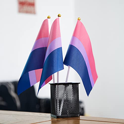 Image of GentleGirl 12 Pack Bisexual Pride Rainbow Flags Bisexual Bi Small Mini Hand Held Stick Flag Gay LGBT Festival Party Parades Decorations