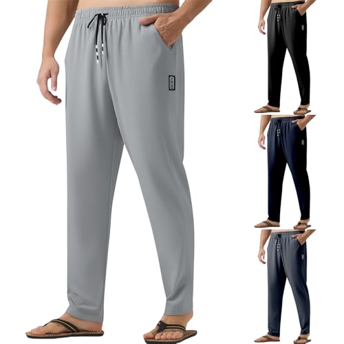 Mens Beeswan Pants Stretch Quick Dry Athletic Track Pants Straight Cool Summer Drawstring Elastic Waist Trousers - Main Image