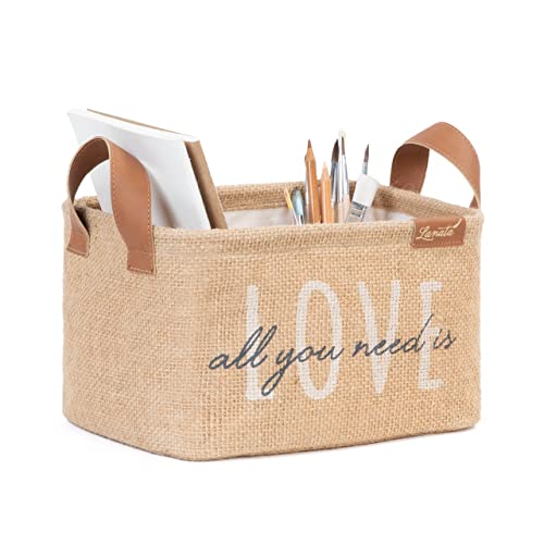 Ocean Home Textile Love Baskılı Dikdörtgen Jüt Sepet //24x17x14
