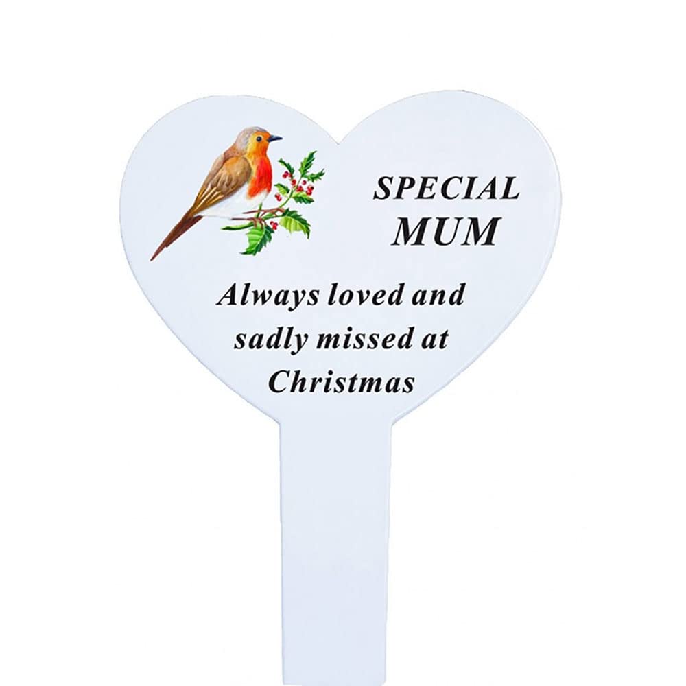 Angravememorials Multicoloured Special Mum Christmas Robin Memorial Heart Remembrance Verse Ground Stake 23Cm X 13Cm
