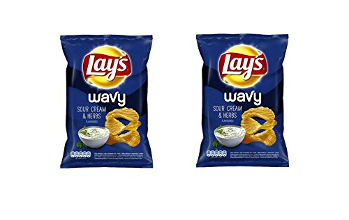 LAY'S crema agria, especias, patatas fritas a vapor a hierbas, 130 g - Paquete de 2