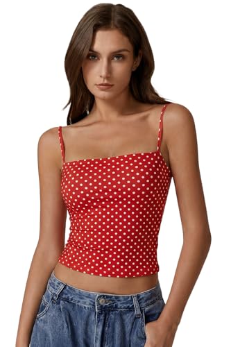 Image of QINSEN Women's Double Lined Basic Tank Top Adjustable Spaghetti Straps Sleeveless Camisole Shirts