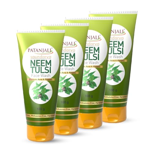 Image of Patanjali Saundarya Neem Tulsi Face Wash, for Clean and Fresh Skin with Natural Ingredients for Daily Use 100g (Pack of 4)