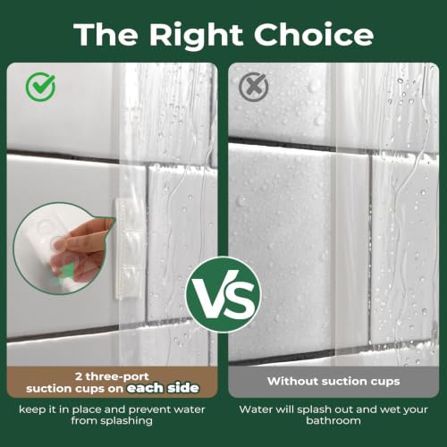 Image of Clear Shower Curtain Liner with Side Suction Cups, Premium PEVA Plastic Shower Liner with 3 Magnets, Waterproof Bathroom Curtain, 72 x 90, Clear
