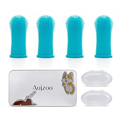 Aujzoo Dog Toothbrush, 360º Pets Teeth Cleaning Toothbrush for Dogs Cats Dental Care , Silicone Finger Teeth Brush Set of 4