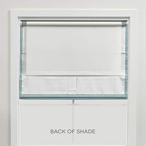 Exclusive Home Acadia 100% Blackout Polyester Roman Shade, 23"X64", Aqua #TOP3