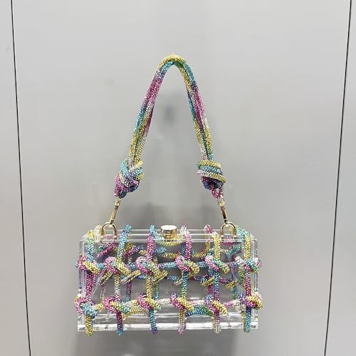 Image of Clear Acrylic Clutch, Glitter Rhinestone Purse Handbag with Bling Rope for Banquet Party (Multi, (L*W*H): 19cm*6cm*10cm /7.48 inch*2.36 inch*3.94 inch)