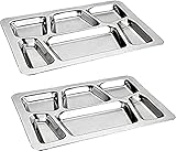 WSLHFEO Set for 2 Large Stainless Steel Dinner Plate with Six sections divided plate Mess Trays...