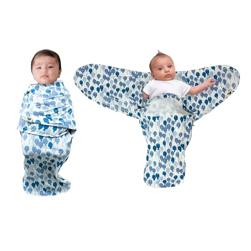 Image of Norani Baby Snugababe Swaddle Pod for Newborns | Secure Arm Inserts Prevent Escape | Easy-Zip for Diaper Changes | Blue Balloons Print