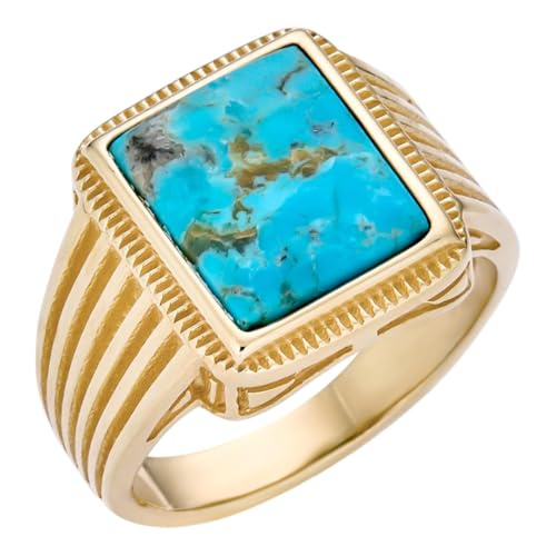 Southwest Drip Ring – 14k Gold Vermeil over 925 Silver – Genuine Blue Turquoise Stone | Handmade Southwestern Style Men's Ring