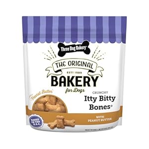 Three Dog Bakery Itty Bitty Bones Baked Dog Treats, Peanut Butter, 32 oz, (320123)