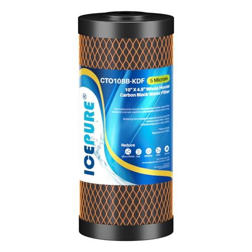 Image of ICEPURE 5 Micron 4.5 inch x 10 inch CTO10BB-KDF Whole House Water Filter Coconut Shell Activated Carbon and KDF Replacement Cartridge Heavy Metal Removal Filter, 1PACK
