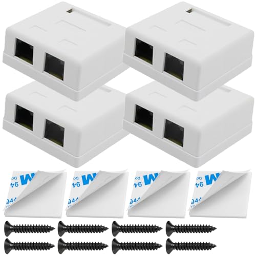 Image of HAAMNING7 RJ45 Surface Mount Box, Works with Slim and Wide Profile Keystone Jacks, Compatible with UTP Cat6/Cat5e/Cat5 RJ45 keystone Jack, With Double Side Tape (4 Pack)