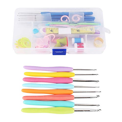 HERCHR Juego de Ganchos de Ganchillo de 16 tamaños, Kit de Agujas de Tejer de Hilo extralargo con Estuche y Tijeras para Manualidades de Tejido...