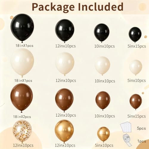 Image of Brown Black Balloon Arch Kit, Sand White Gold Black Tan Balloons Dark Brown Beige Gold with Confetti Balloons Garland for Wild Western Cowboy Country Birthday First Rodeo Party Decoration