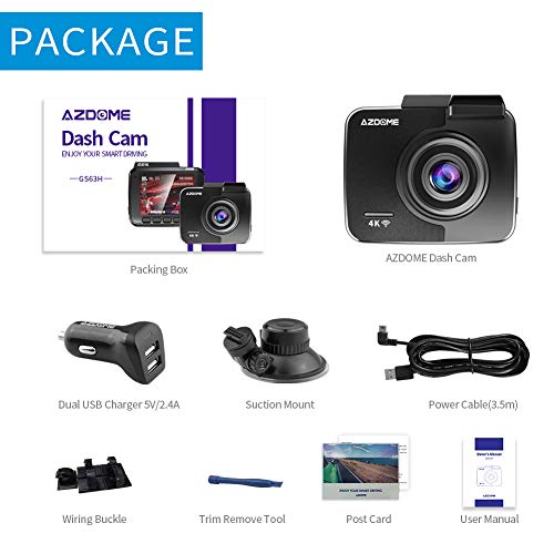 Product Image 7: AZDOME UHD 4K Dash Cam 2160P, GPS WiFi Dashboard Car Camera DVR Recorder with G Sensor, WDR,170° Wide Angle, Night Vision, Loop Recording, Parking Monitor, Support 128GB Max