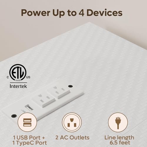 Bestier White Computer Desk with Charging Port & LED Strip,42 inch Modern Gaming Desk with Reversible Storage Shelves,Small L Shaped Desk with Hooks for Home Office