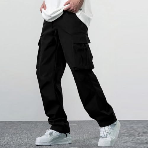 Men's Casual Solid Leggings Pants Drawstring Elastic Waist Pocket Pants Trousers Twill Work3