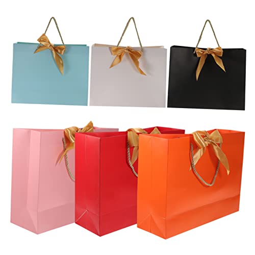 Happyyami 6個大容量 袋 リボン付き 手提げ紙袋 おしゃれな包装袋 誕生日 クリスマス パーティー用各種 に