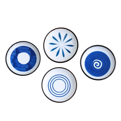 NAMOARLY Set of 4 Unique Condiment Dishes Ceramics Sauce Plates for Soy Sauce Dipping Spices for French Fries Shrimp