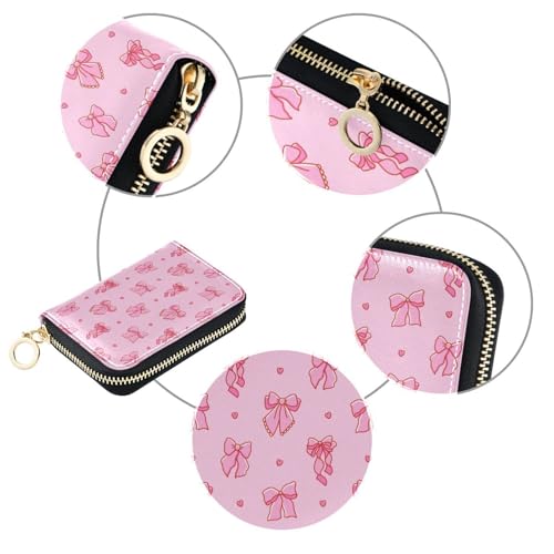 RFID Credit Card Holder Pink Bows Ribbon Leather With Zipper Card Case Wallet for Women Girls3