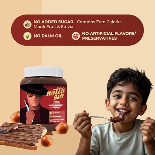 Notta Sin Choco Hazelnut Spread | No Palm Oil | No Added Sugar - Contains Monk Fruit & Stevia | No Artificial Flavors/Preservatives | Extra Chocolaty | Chocolate Spread for Bread | 250G