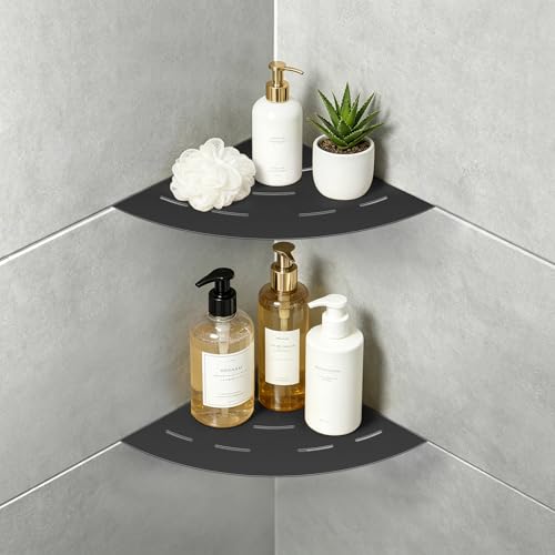 soaez Matte Black Corner Shower Shelf, SUS304 Stainless Steel Recessed Bathroom Shower Shelves, No Drilling Grout Mount Shelf for Shower, Bathroom Accessories (8", 2Pack) by soaez - Used condition - US$18.52