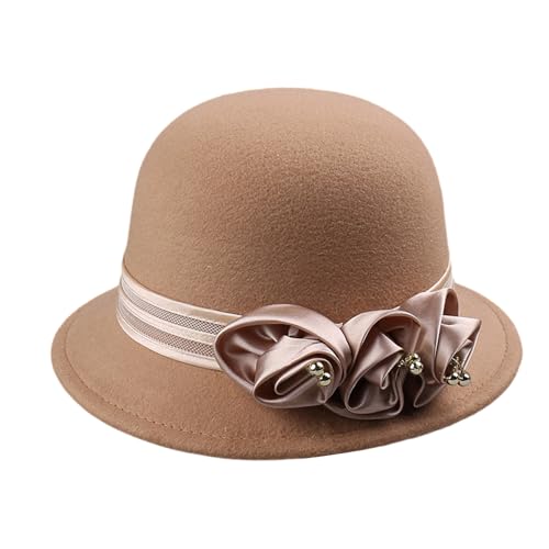 FACAILUO Fedoras Hat for Adult Women Fashion Flower Bowler Wool Cloche Cosplay Costume 20S Flapper Dome Women Fashion Fedoras