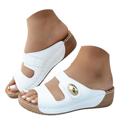 Générique Mules Blanches Femme Été Élégantes Sandales Femme Chaussures Orthopediques Femmes Sandales Compensées Pieds Larges Compensées Plateforme...