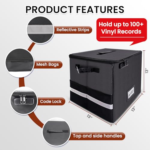 Ohwekit Caixa de armazenamento de discos de vinil com fechadura, 2 pacotes de organizador de discos