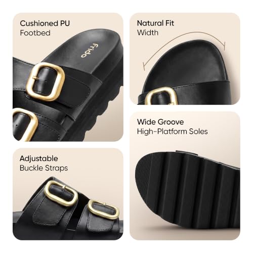Image of Frido Women's Arch Support Wedge Sandals, Orthopedic Cushioned Platform Heels with Anti-Slip Sole, Comfortable Slip-On Footwear for Office, Travel, Daily Wear & Long Standing | Available in 3 Style- Buckle Strap, Velcro Strap & Classic Styles