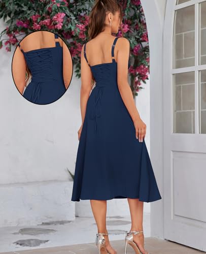 Floral Midi Corset Dress Wedding Guest Flowy Slit Lace Up Dresses for Women Tea Party A Line Casual Sundress3