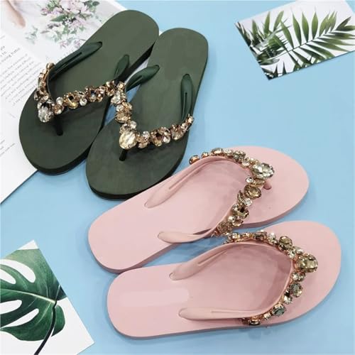 Flip Flops for Women All-match Beach Shoes Soft Bottom Casual Flip-flops Rhinestone Chain Flat Slippers3