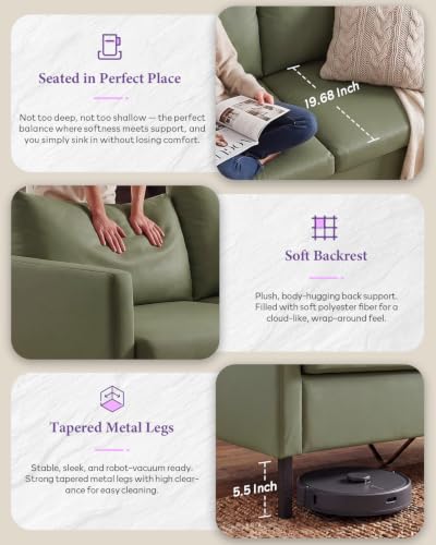 Image of TYBOATLE Green Faux Leather Small Couch Loveseat, 2-Seater for Living Room | Small Sofa, Mini Couch with Comfy Upholstered Design, Love Seat for Bedroom Dorm Apartment Office, Green