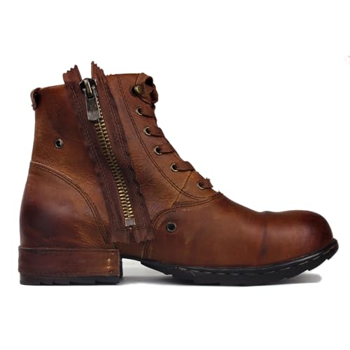 Image of OSSTONE Moto Boots for Men Fashion Zipper-up Leather Chukka Boots Casual Shoes Retro Style OS-5008-8-Retro-US