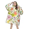 YoupO Flower Birds SpringFlower Birds Spring Print Blanket Hoodie Soft Flannel Sweatshirt Thick Warm Hooded Blanket For Women Men Black #2
