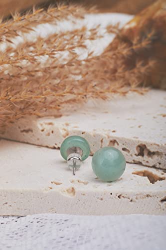 Echos Healing Stones Handmade Natural Green Jade 12Mm Large Earring Studs For Women For Men Graduation Gift For Back To School thumb #3