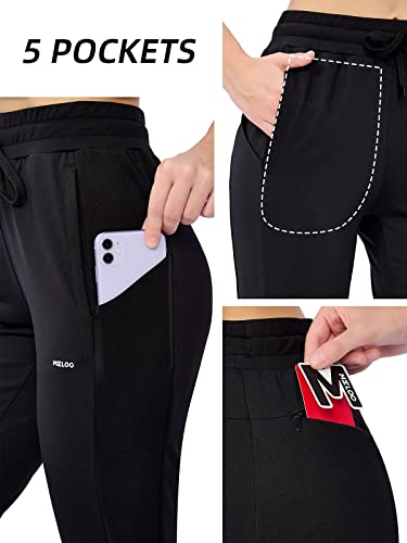 Meloo Fleece Lined Pants Women - Water Resistant Joggers High Waist Winter Thermal Sweatpants Hiking Running Pockets Black Size L #TOP4