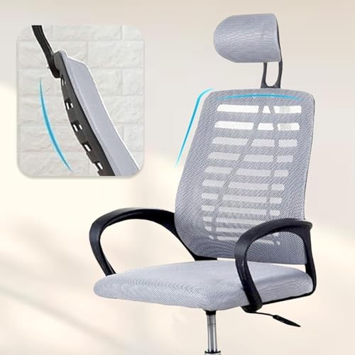 Image of Casa Copenhagen,Mesh Office Desk,Rocking, Ergonomic Computer Chair Adjustable High with Headrest and Comfortable Armrest Swivel Chair - Grey & Black Handle