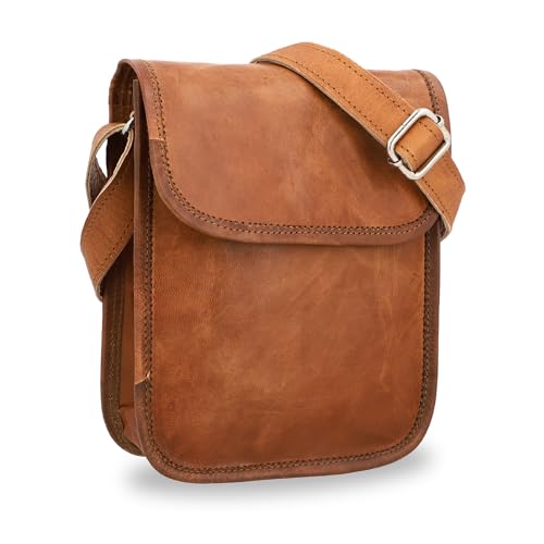 Gusti Umhängetasche klein Leder - Tamara Damen und Herren Ledertasche Handtasche Schultertasche Vintage Braun Leder