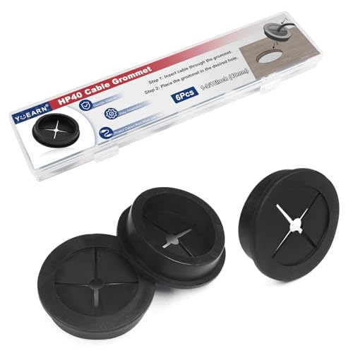 1-9/16 Inch Cable Grommet (40mm) – 6 Pcs Flexible Rubber Cord Hole Covers for Network Racks, Wall Cabinets, Thick Cable Entry (Black)