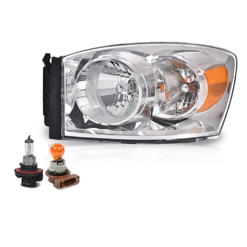 Image of GRAND ORANGE Headlight Assembly Diver Left Side Compatible with Dodge Ram 1500 Truck 2006-2008 /Fit Dodge Ram 2500 3500 Truck 2006-2009 w /Bulbs Clear Lens Chrome Housing Amber Reflector