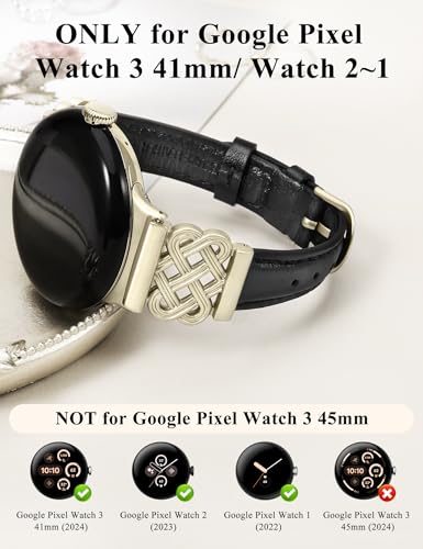 Image of TOYOUTHS Slim Leather Band Compatible with Google Pixel Watch 4 3 41mm /Pixel Watch 2 1 Band Women, Celtic Metal Dressy Thin Fashion Designer Premium Leather Strap for Google 4 3 2 1 Smartwatch