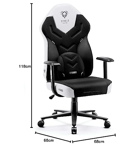 DIABLO X-Gamer 2.0 Sedia Gaming Gamer da Ufficio Design Ergonomico Cuscino Lombare Rivestimento in Tessuto Braccioli Confortevoli (Nero-Bianco) - Immagine 2