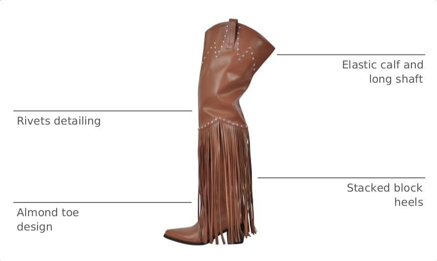 Image of richealnini Western Thigh High Cowboy Boots with Fringe Over Knee Wide Calf Cowgirl Boots