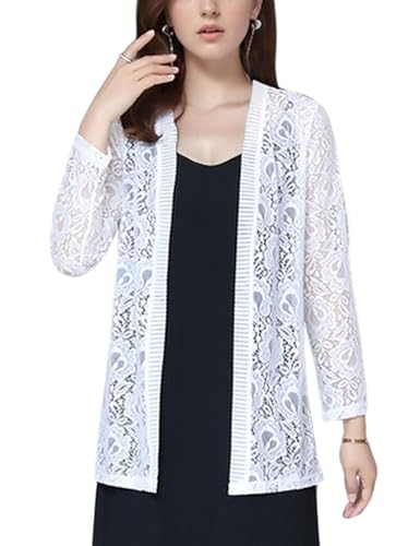 FindThy Women’s 3/4 Sleeve Lace Cardigan Long Sleeve Open Front Floral Crochet Shrug Cover Up