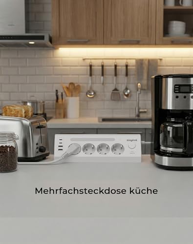 Ecksteckdose Küche mit USB C Steckdosenleiste Überspannungsschutz USB mit Schalter und LED-Nachtlicht Mehrfachsteckdosen Küche und Büro, 1.8M Kabel Weiß