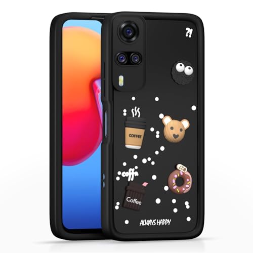 Image of Bintage Cute Fun Ball | Taddy Cartoon 3D Smiley Coffee Cup | Milk Donut | Full Camera Protection Back Cover Compatible for Vivo V2036 / Vivo Y31 2020 - Black