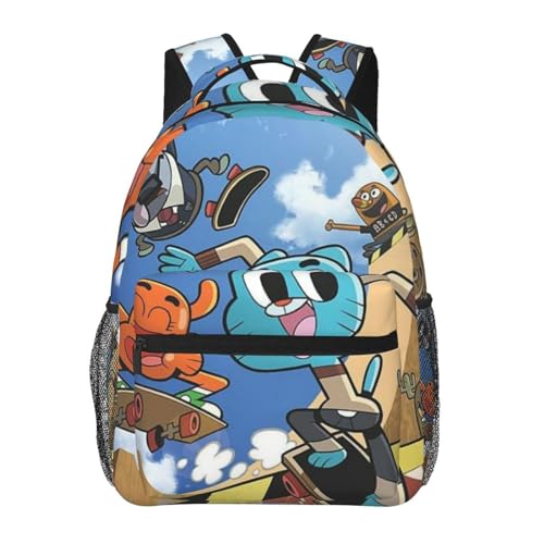 SdetYuia Darwin Gumball Mochila The Amazing Anime World Of Gumball para laptop, mochila ligera de gran capacidad, mochila de viaje de dibujos animados para fanáticos del anime, Negro, 41 cm